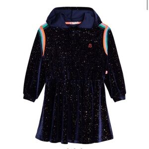 Billieblush Size 6 Girls Navy Blue Glitter Velour Hood Long Sleeve Dress
